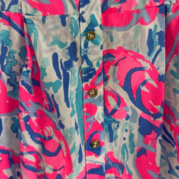 Lilly Pulitzer Easton Dress Cosmic Coral Size 0 Pink, Blue Gold Spaghetti Strap - Picture 3 of 11